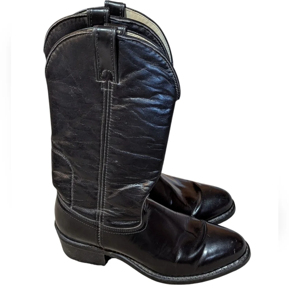 Vintage Neoprene Vulcan Soles Western Leather Cowboy Black  Boots Sz 8.5D